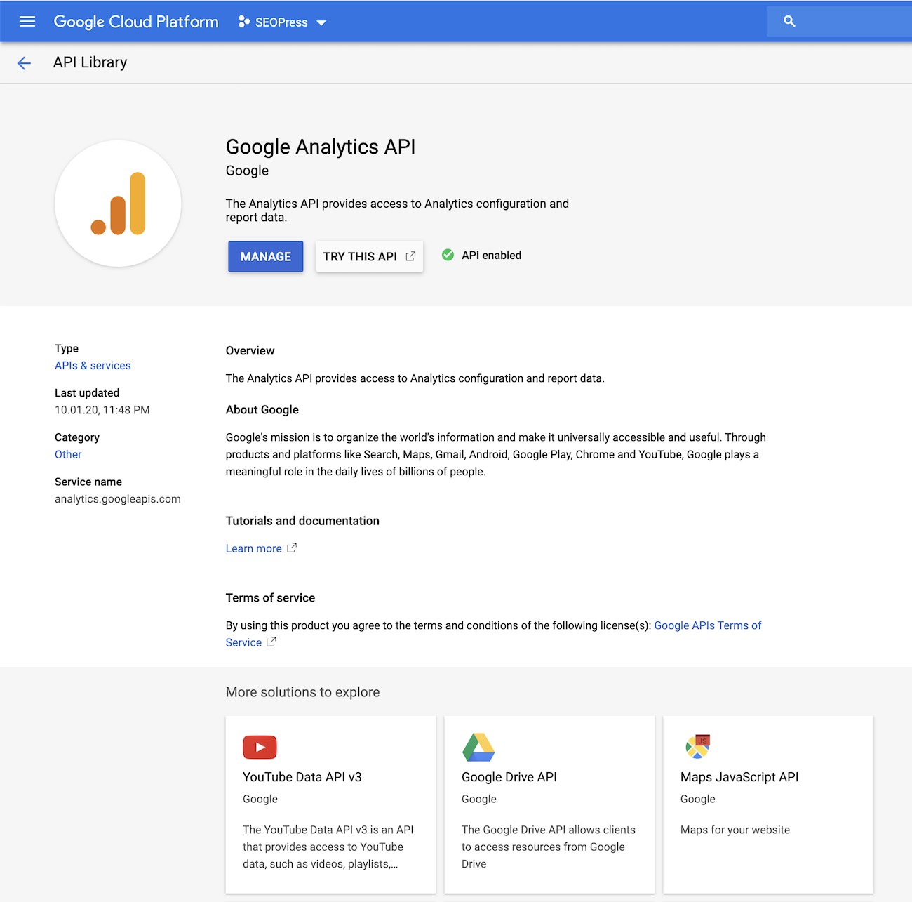 Google Console Analytics API