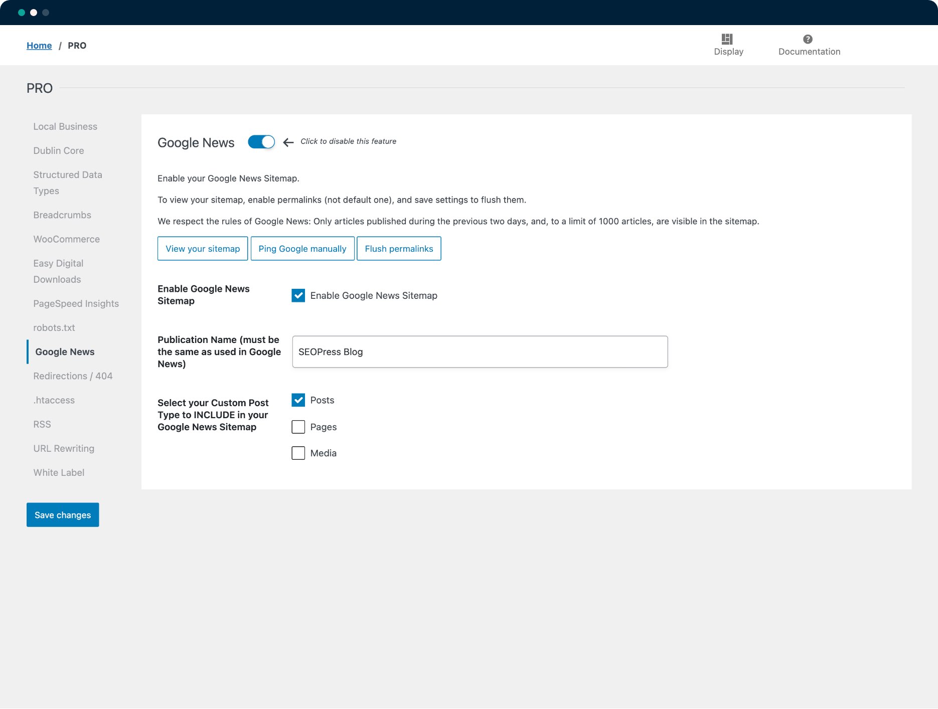 Configuración del mapa del sitio de Google Noticias - SEOPress