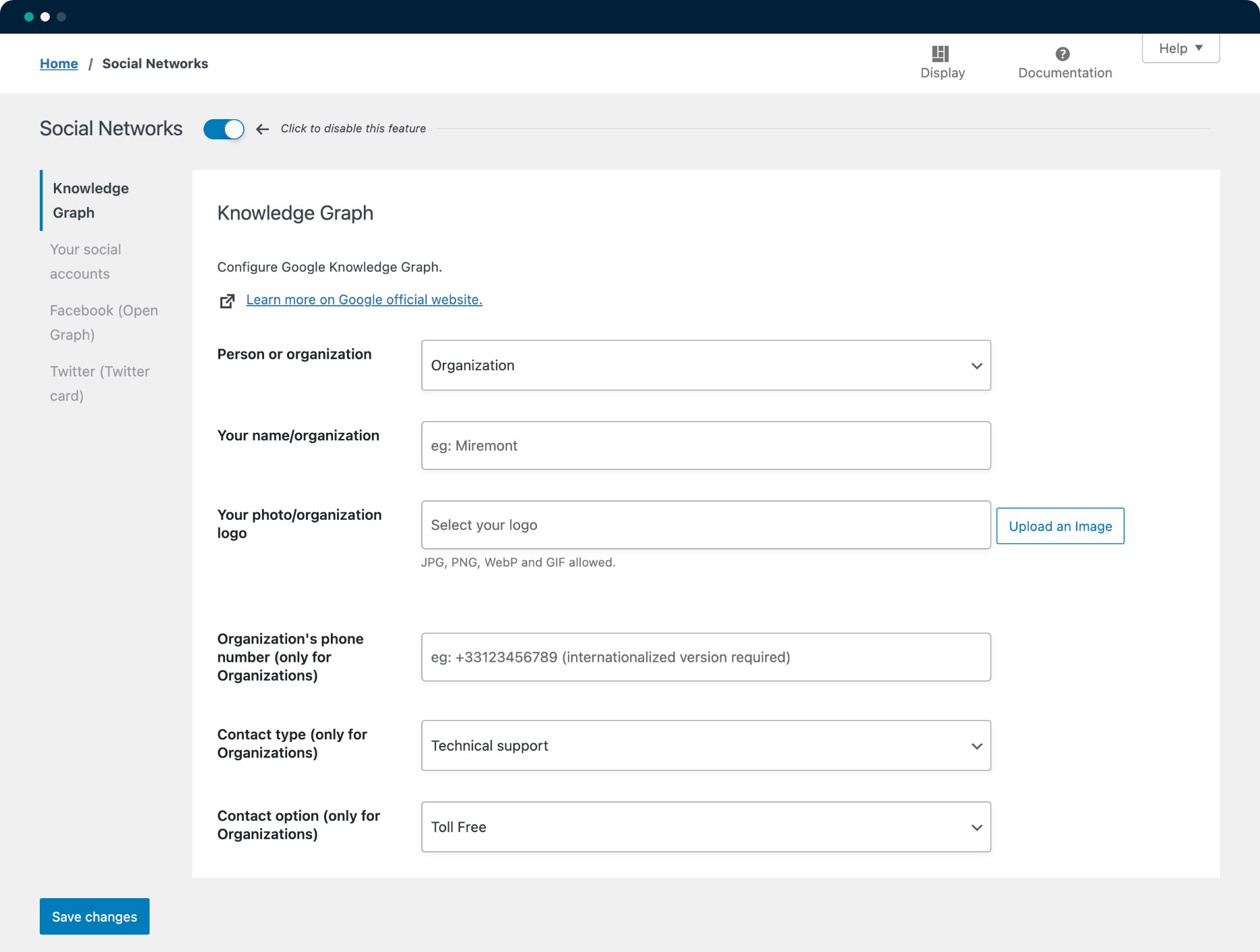 Configuración del gráfico de conocimiento de SEOPress