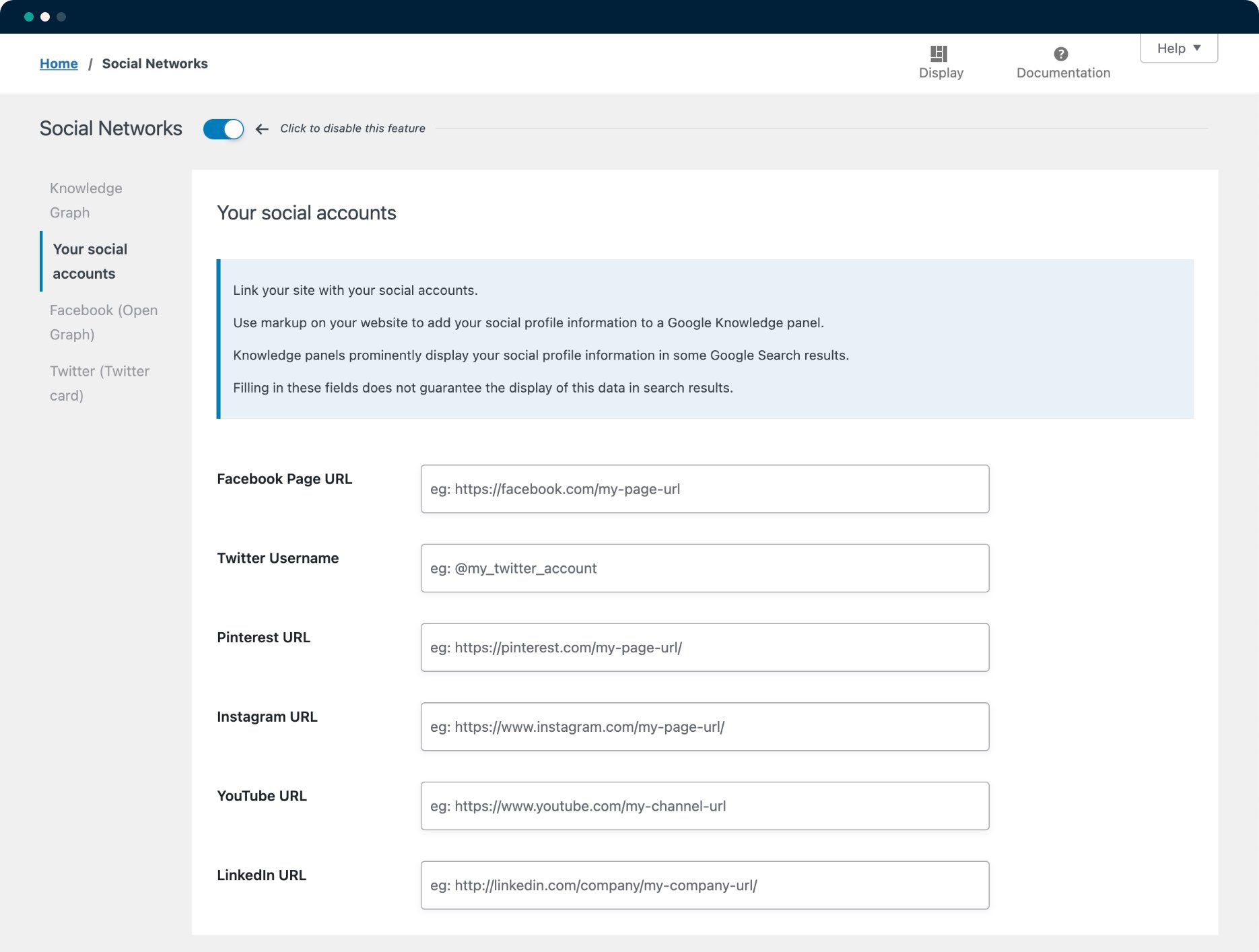 Configuración de cuentas sociales de SEOPress