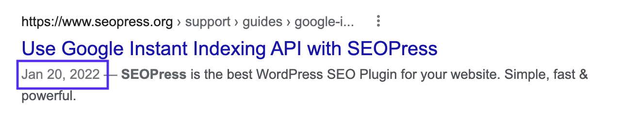 Fecha en los resultados de búsqueda de Google