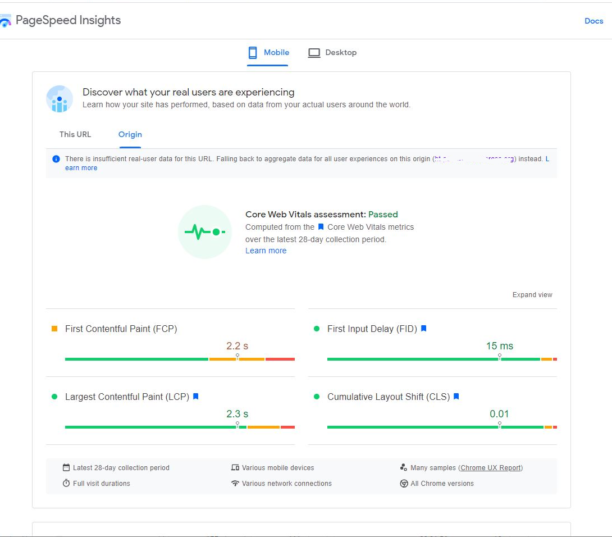 Core Web Vitals sur mobile