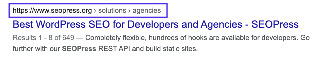 Fil d'Ariane personnalisé avec SEOPress dans les résultats de recherche Google